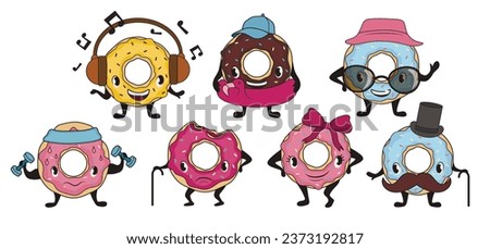 Set of cute donuts on white background