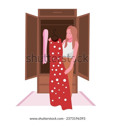 Female student with clothes near wardrobe in her room