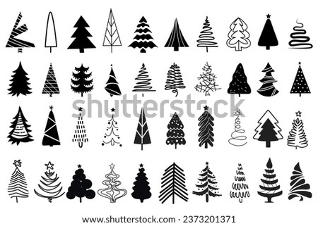Set of different Christmas trees on white background