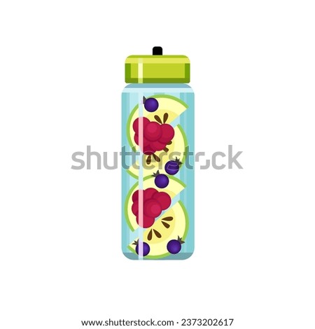 Bottle of fresh fruit infused water on white background