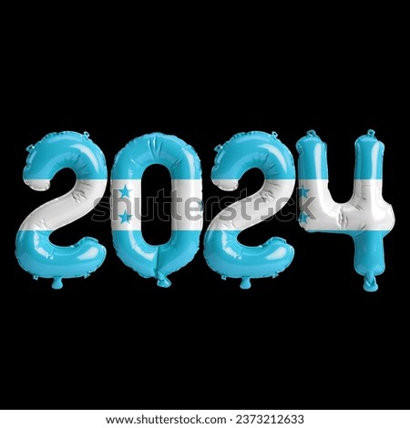 3d illustration of letter about new year 2024 with balloons on color Honduras flag