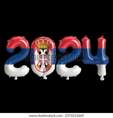 3d illustration of letter about new year 2024 with balloons on color Serbia flag