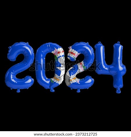 3d illustration of letter about new year 2024 with balloons on color Northern Mariana Islands flag