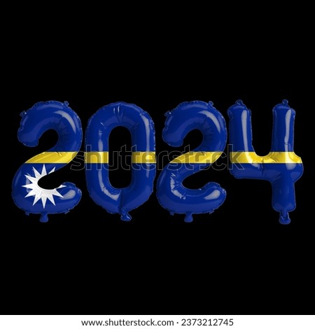 3d illustration of letter about new year 2024 with balloons on color Nauru flag