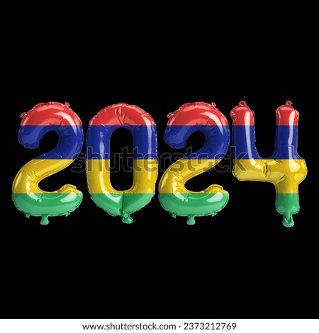 3d illustration of letter about new year 2024 with balloons on color 
Mauritius flag