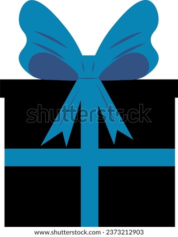 Gift black box with blue ribbon and tied bow