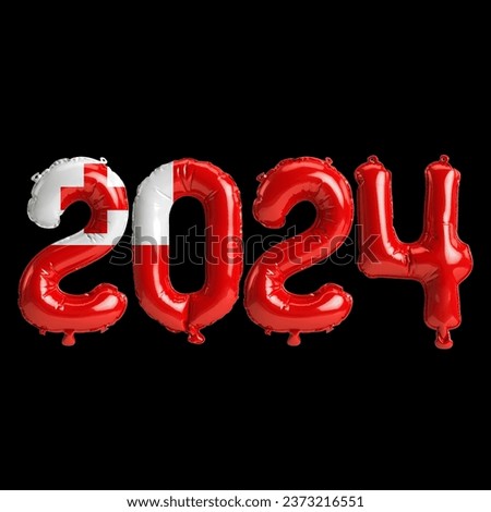 3d illustration of letter about new year 2024 with balloons on color Tonga flag