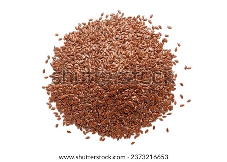 Pile of organic Flaxseeds (Linum usitatissimum) isolated on a white background. Top view Royalty-Free Stock Photo #2373216653