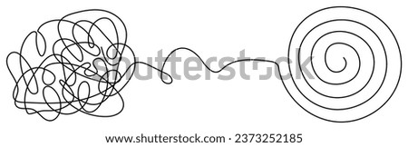 Chaos and mess circle continuous line drawn. Psychotherapy linear concept. Problem solution symbol. Vector illustration isolated on white.