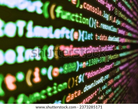 IT business. Real Html code developing screen. Technology concept hex code digital background