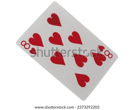 Flying playing cards for poker and gambling, eight hearts isolated on white, clipping path
 