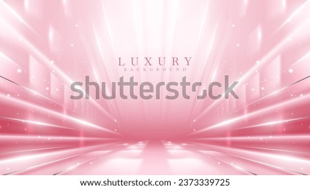 Pink stage scene with silver line elements and glitter light effect with beam and bokeh. Luxury background. Royalty-Free Stock Photo #2373339725