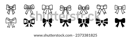Ribbon Bow Vector icon, Black and white silhouette image of bow set, Set of vintage bows, set of bow tie, Bows set isolated on background, decorative different bows silhouette. bow illustration sign