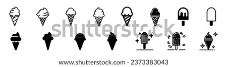 Ice Cream Icon Set, Ice cream icons set, ice cream collection, Illustration of icecream on white background, Ice cream icon set. Pictogram for web. Line stroke. Icecream black silhouette icons set