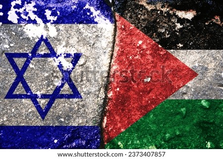 Palestinian vs Israeli  background concept, Flags of Israeli  or Israeli  of Israeli  and Palestinian on old cracked concrete background
