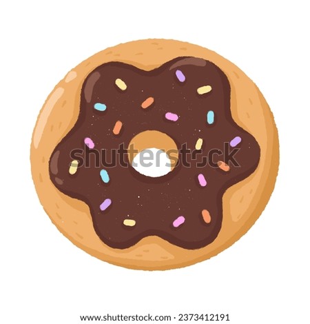 Chocolate donut hand drawn cartoon style isolated on a white background