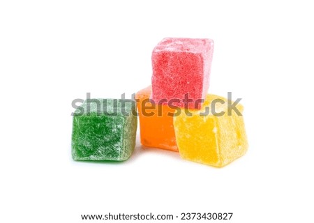 Traditional Turkish delight isolated on white background. Assorted. Sweet delicious lukum color Royalty-Free Stock Photo #2373430827