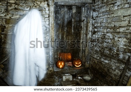 ghost in abandoned building Halloween background