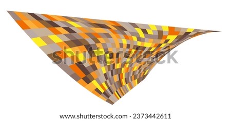 Patchwork quilt made of orange cells. Quilted fabric. Square fields from bird's eye view autumn harvest. Checkered background with distorted squares Distortion chess pattern. Chessboard surface flag