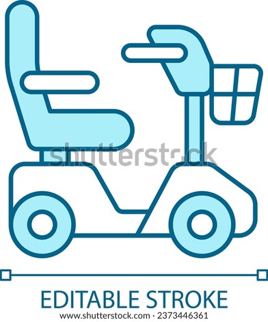 2D pixel perfect editable blue mobility scooter icon, isolated monochromatic vector, thin line illustration representing medical care equipment.