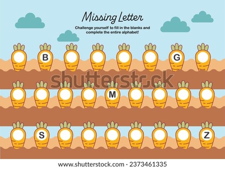 flat design vector cute colorful complete the alphabet abc printable worksheet for kids activity Royalty-Free Stock Photo #2373461335