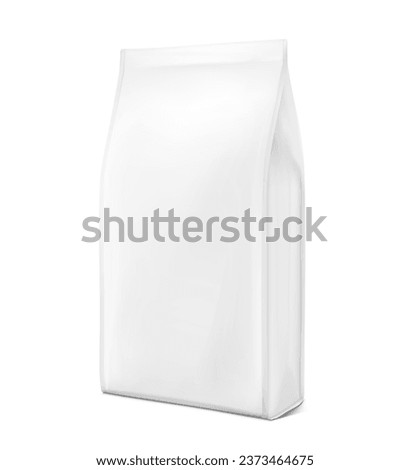 Vertical bag mockup. Flat bottom gusset bag. Half side view. High realistic. Vector illustration isolated on white background. Ready for use in presentation, promo, advertising and more. EPS10.
