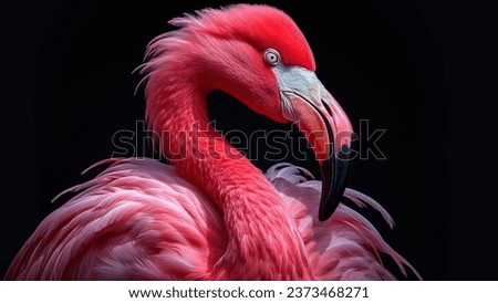 Portrait of a beautiful flamingo on a black background Royalty-Free Stock Photo #2373468271
