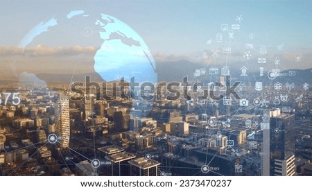 Global connection and the internet network modernization in smart city . Concept of future 5G wireless digital connecting and social media networking . Royalty-Free Stock Photo #2373470237