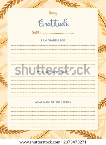 Vector cartoon illustration of a gratitude diary template with autumn leaves