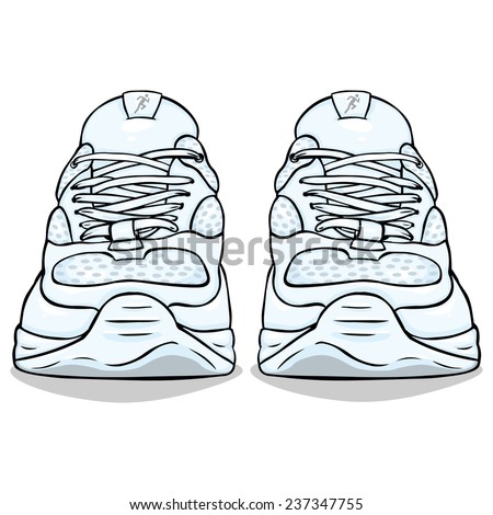 Vector Cartoon Illustration - Single White Running Shoes. Front View.