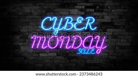 Cyber Monday concept banner in fashionable neon style, luminous signboard, nightly advertising of sales rebates of cyber Monday. Vector illustration for your projects. Editing text neon sign.