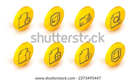Set line Document protection concept, Unknown document, Upload file, with search, Add new folder,  and clock icon. Vector