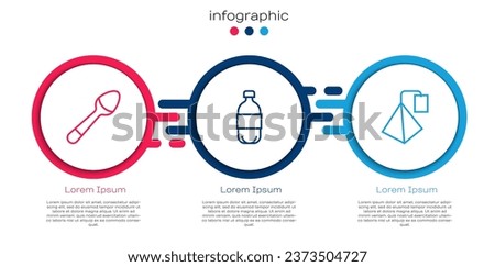 Set line Teaspoon, Bottle of water and bag. Business infographic template. Vector
