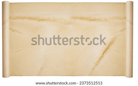 Retro torn aged paper. Scrolls, crumpled paper. Ancient monuments. On an empty background. 