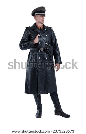 Male actor reenactor in historical uniform as an officer of the German Army during World War II Royalty-Free Stock Photo #2373528573