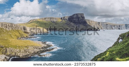 Isle of Skye is the largest island in the Inner Hebrides. It lies just off the west coast of mainland Scotland in the Atlantic Ocean.
Beautiful solitude in a quiet atmosphere without people. Royalty-Free Stock Photo #2373532875