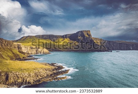 Isle of Skye is the largest island in the Inner Hebrides. It lies just off the west coast of mainland Scotland in the Atlantic Ocean.
Beautiful solitude in a quiet atmosphere without people. Royalty-Free Stock Photo #2373532889