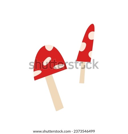 Two Toadstools Isolated on White. Fly Agaric Mushroom. Design Element. Vector Flat Illustration. Autumn Clip Art.