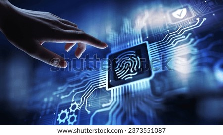 Fingerprint unlock cyber security data protection concept on virtual screen.