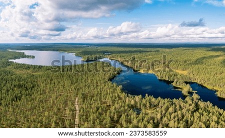 Beautiful summer landscape from a drone. Lapland