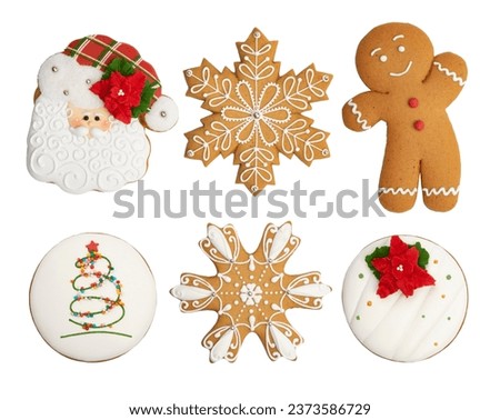 Collection of various colorful Christmas cookies isolated on white background Royalty-Free Stock Photo #2373586729