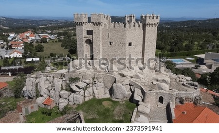 Panoramic aerial exterior view at the iconic Penedono Castle, on Penedono village downtown, Viseu, Portugal