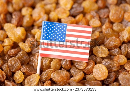 Flag of USA on raisins. Concept of growing grape and making raisins in USA