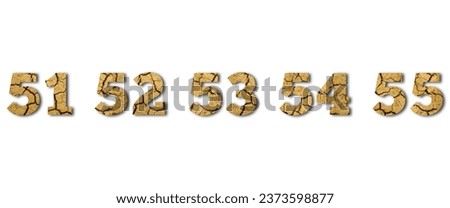 51 to 55, numbers "cracked ground" texture on white background