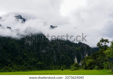 Rice fields and Mountains in the Clouds, Vang Vieng, Laos