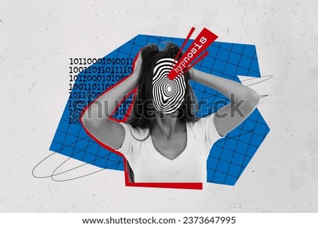 Collage picture of black white colors girl hypnosis instead face hands touch head isolated on drawing creative background