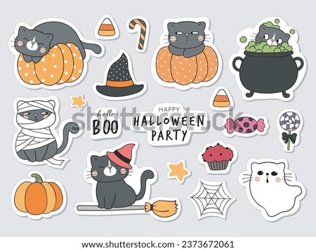 Halloween Sticker cat flat design Halloween celebration design theme is a halloween party featuring elements that are associated with halloween