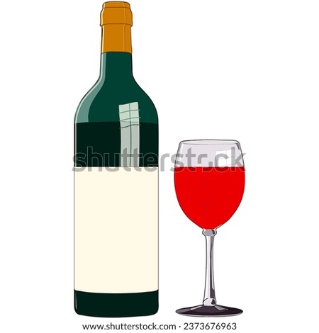 An illustrated bottle and glass of red wine with a white background.