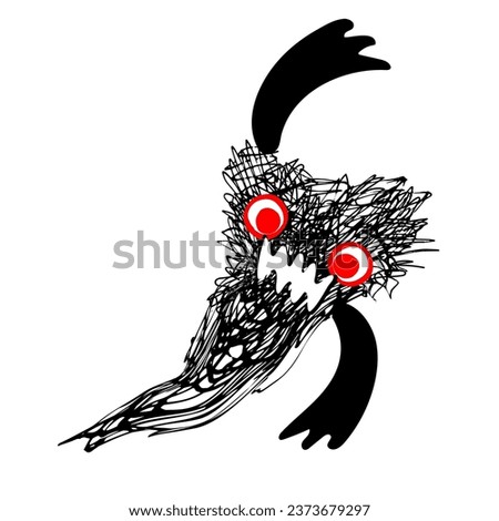 Naive scribble ghost reduction character drawn by hand isolated on white background. Vector illustration for Halloween celebrationg, t-shirts print, clip art, decorations, sketch, icon, sticker