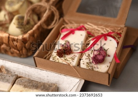 Handmade soap with flower scent Royalty-Free Stock Photo #2373692653